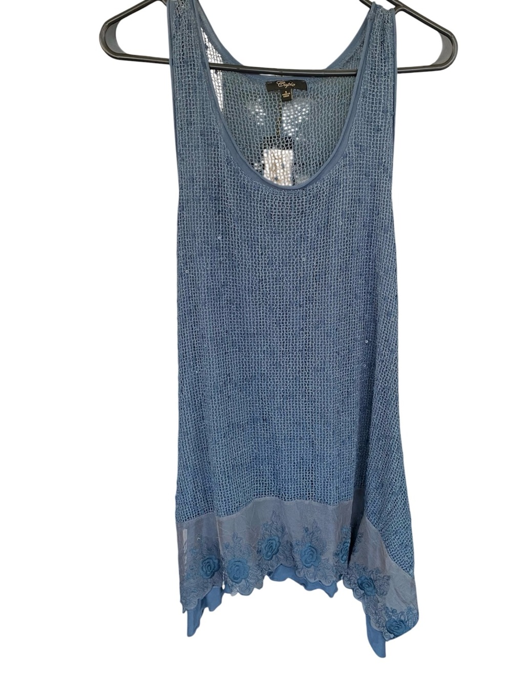 Cupio Blue Crochet Lace Hem Sleeveless Tunic Tank Top Size Small Boho Festival - Picture 2 of 7